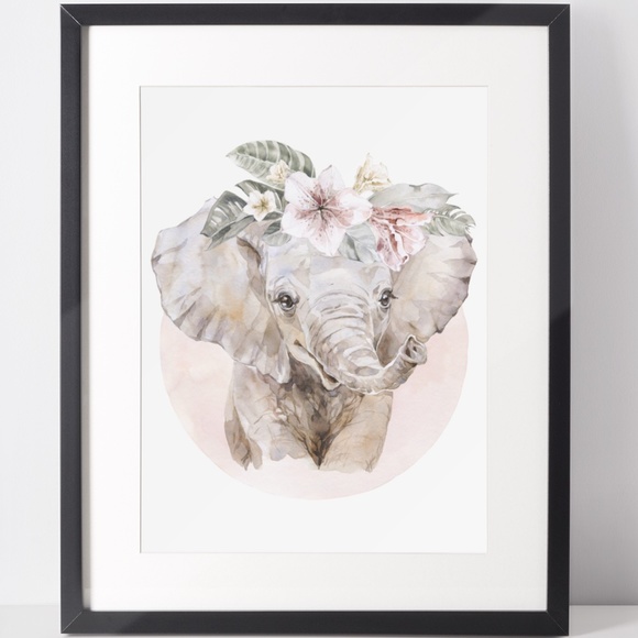 Art Watercolor Floral Elephant Wall Art Illustration Print Poster